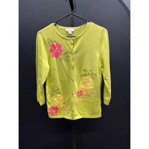 Christopher & Banks Tropical Pineapple Cardigan Sweater